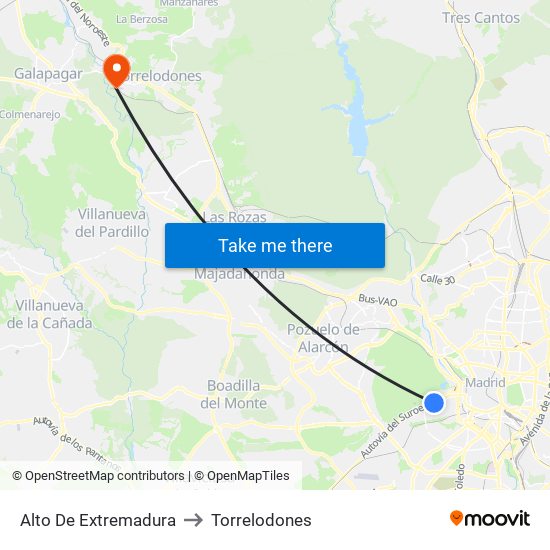 Alto De Extremadura to Torrelodones map