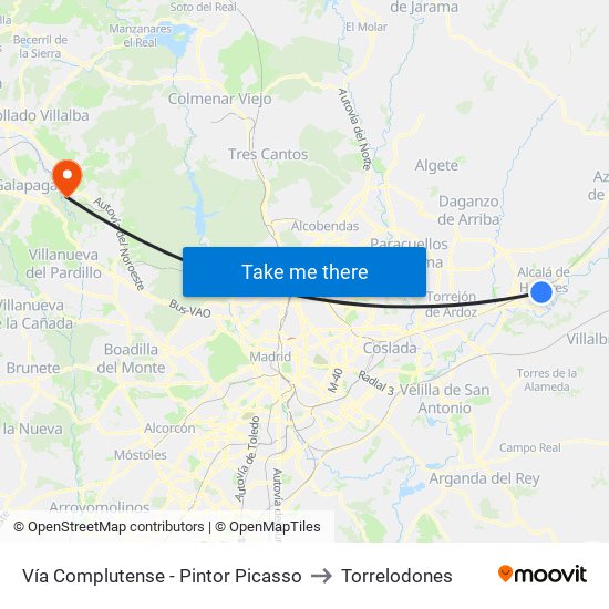 Vía Complutense - Pintor Picasso to Torrelodones map