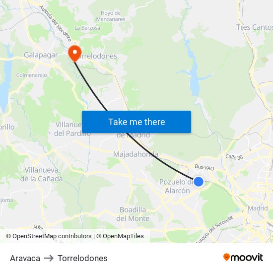 Aravaca to Torrelodones map