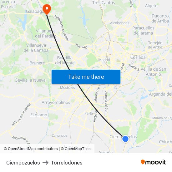 Ciempozuelos to Torrelodones map