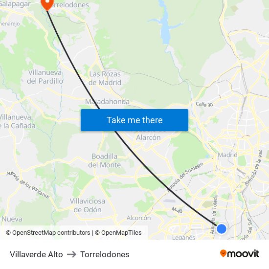 Villaverde Alto to Torrelodones map