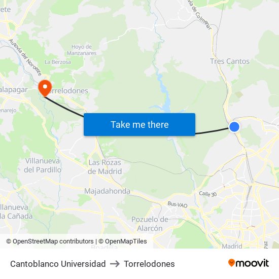 Cantoblanco Universidad to Torrelodones map