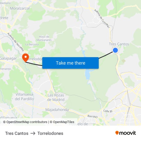 Tres Cantos to Torrelodones map