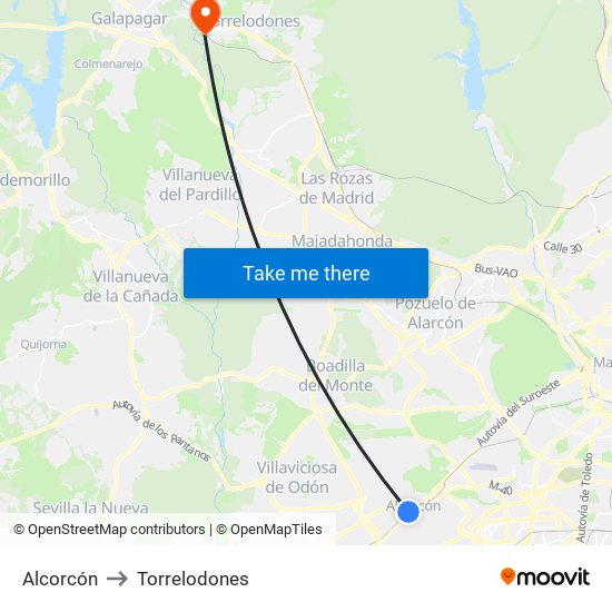 Alcorcón to Torrelodones map
