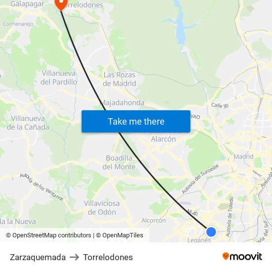 Zarzaquemada to Torrelodones map