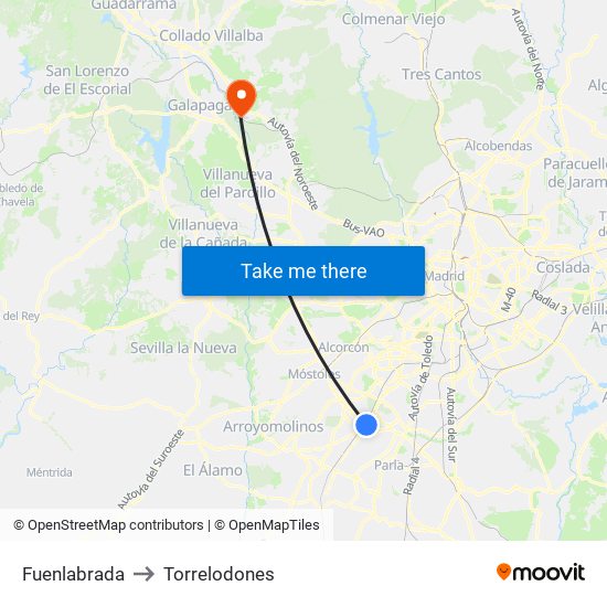 Fuenlabrada to Torrelodones map