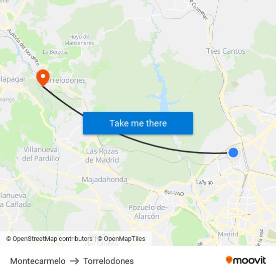 Montecarmelo to Torrelodones map