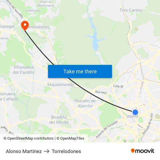 Alonso Martínez to Torrelodones map