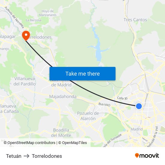 Tetuán to Torrelodones map