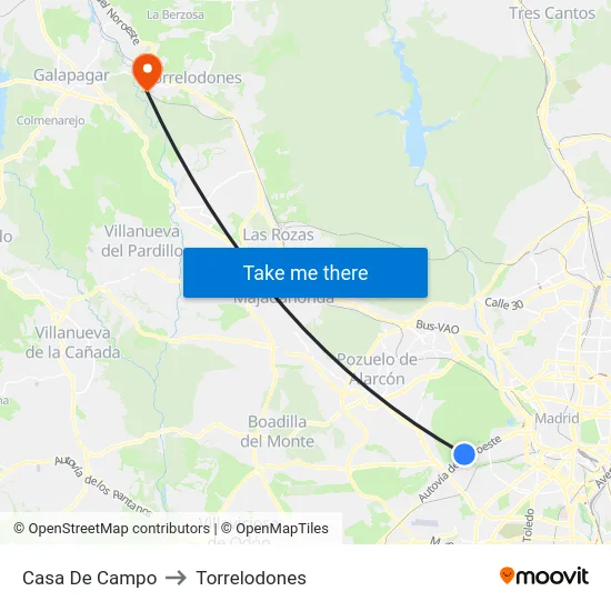 Casa De Campo to Torrelodones map