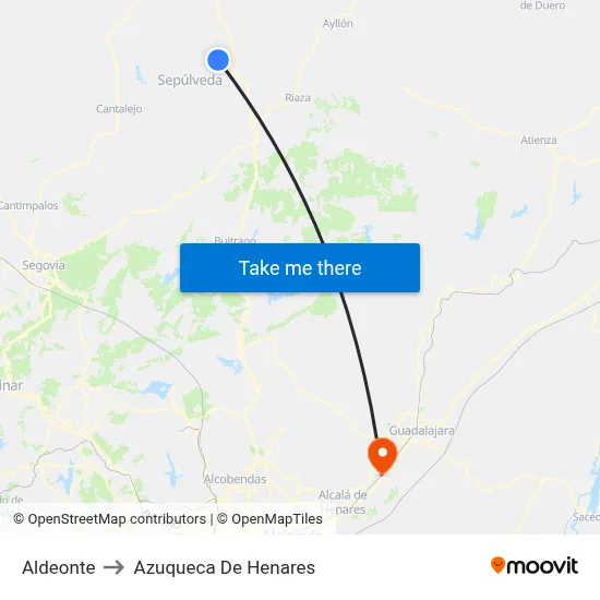 Aldeonte to Azuqueca De Henares map