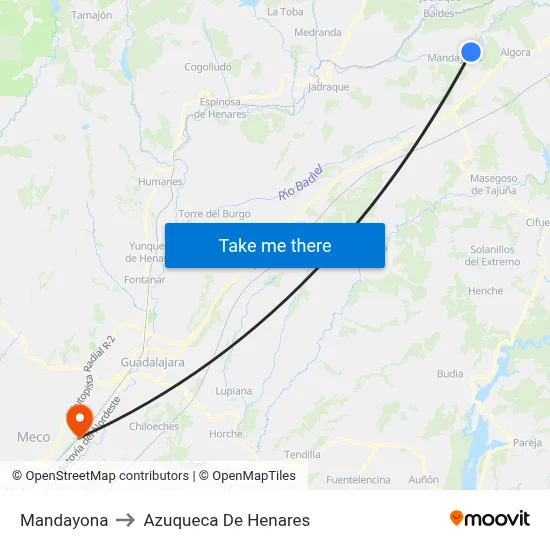 Mandayona to Azuqueca De Henares map