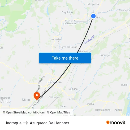 Jadraque to Azuqueca De Henares map