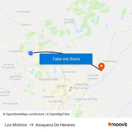 Los Molinos to Azuqueca De Henares map