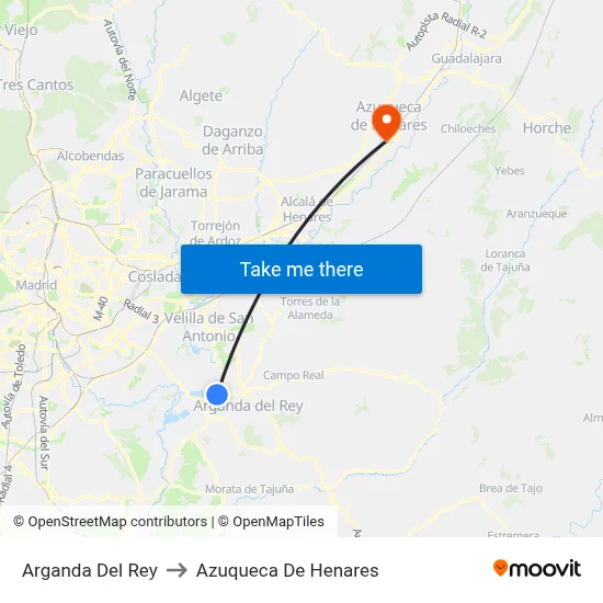 Arganda Del Rey to Azuqueca De Henares map
