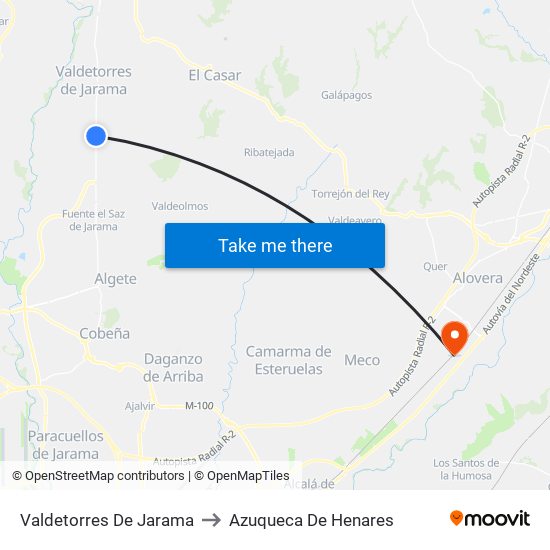 Valdetorres De Jarama to Azuqueca De Henares map