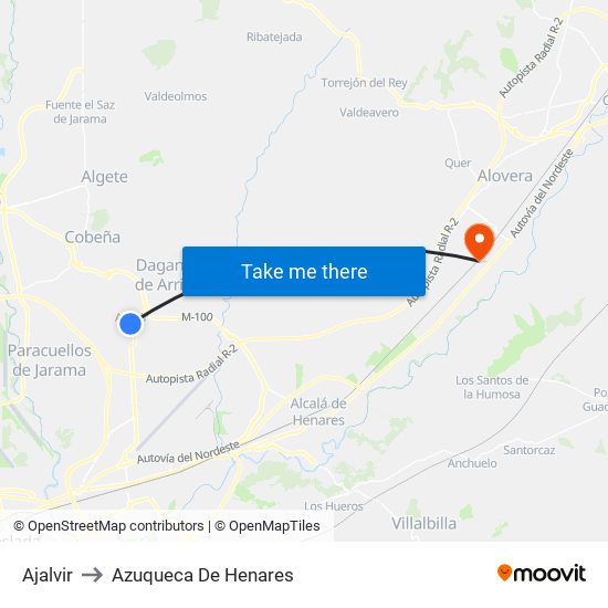 Ajalvir to Azuqueca De Henares map