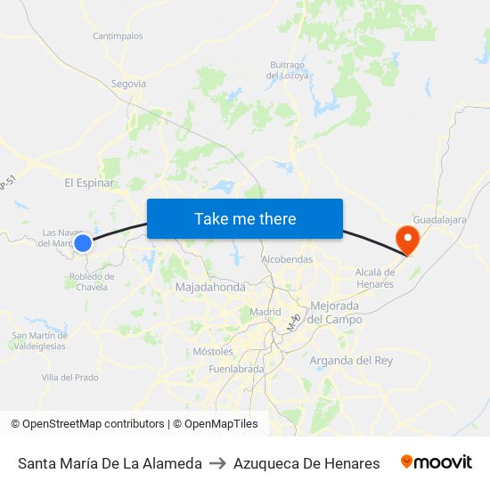 Santa María De La Alameda to Azuqueca De Henares map