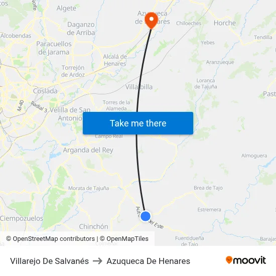 Villarejo De Salvanés to Azuqueca De Henares map