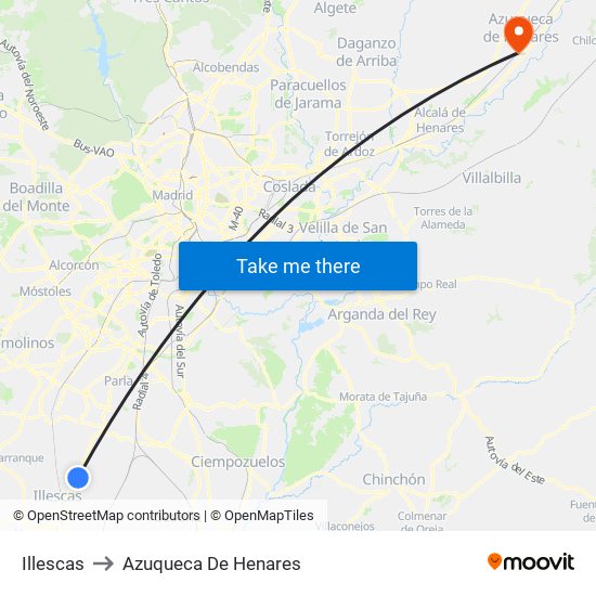 Illescas to Azuqueca De Henares map