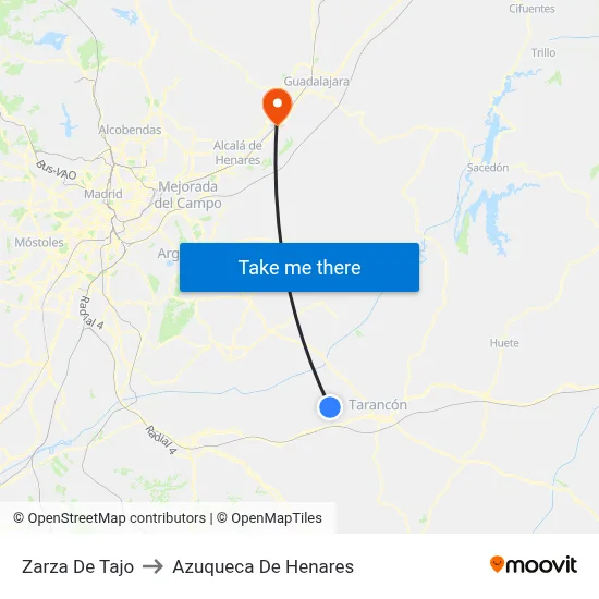 Zarza De Tajo to Azuqueca De Henares map