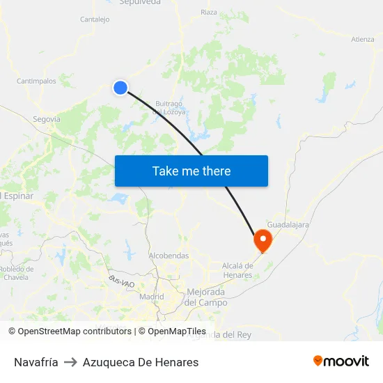 Navafría to Azuqueca De Henares map
