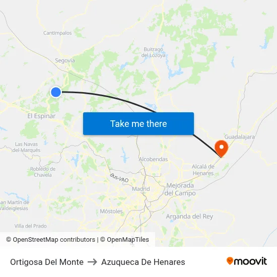 Ortigosa Del Monte to Azuqueca De Henares map