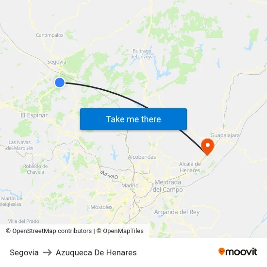 Segovia to Azuqueca De Henares map
