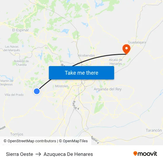 Sierra Oeste to Azuqueca De Henares map