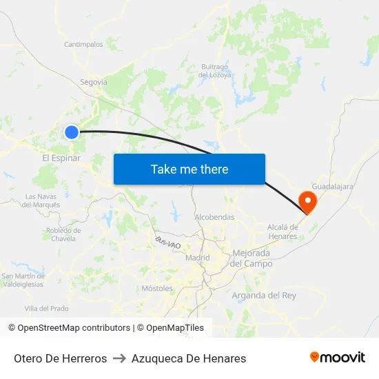 Otero De Herreros to Azuqueca De Henares map