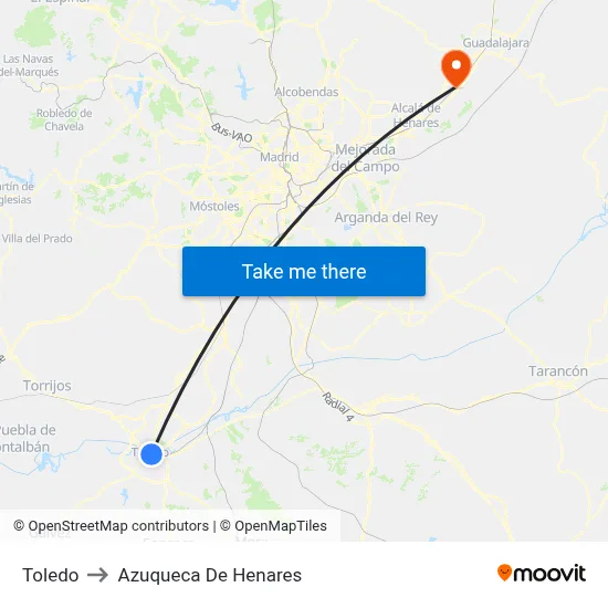 Toledo to Azuqueca De Henares map