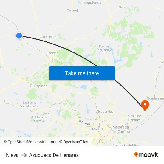 Nieva to Azuqueca De Henares map