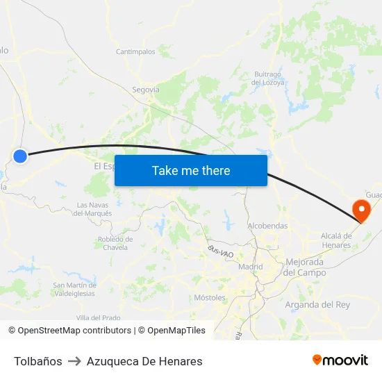 Tolbaños to Azuqueca De Henares map