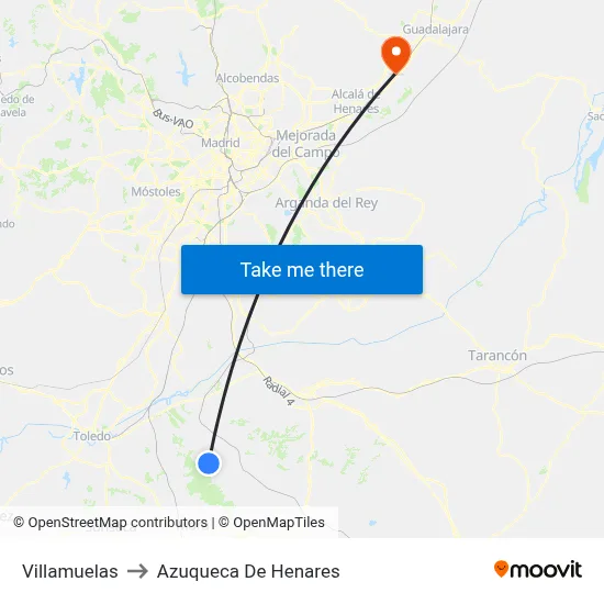 Villamuelas to Azuqueca De Henares map
