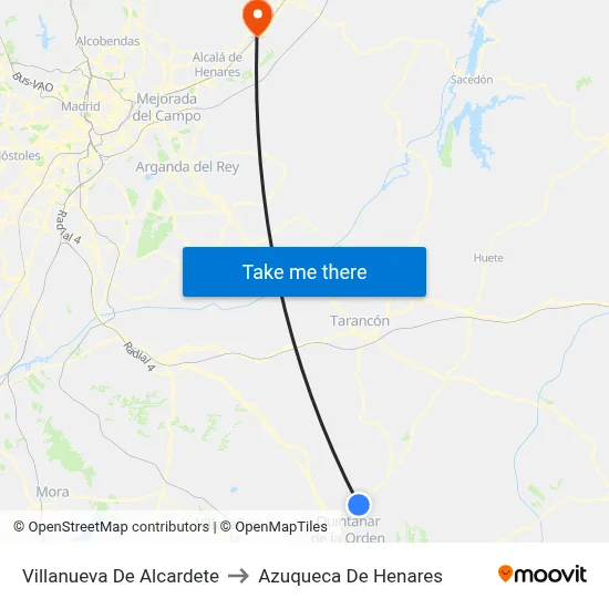 Villanueva De Alcardete to Azuqueca De Henares map