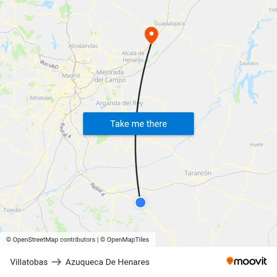 Villatobas to Azuqueca De Henares map