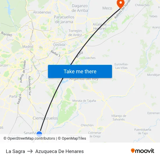 La Sagra to Azuqueca De Henares map