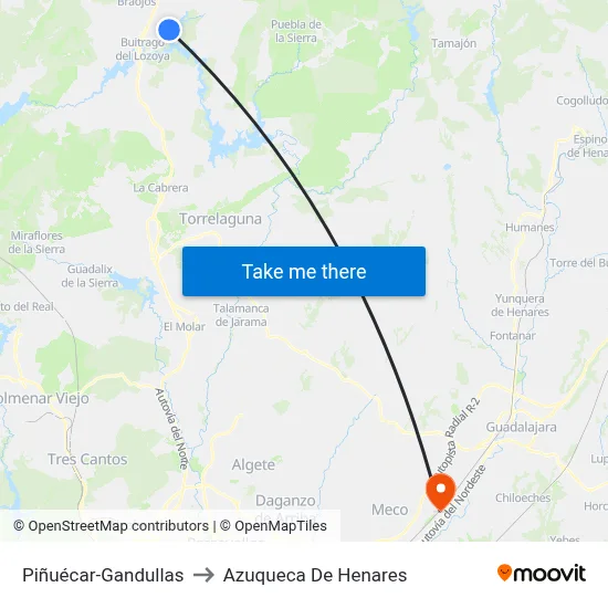 Piñuécar-Gandullas to Azuqueca De Henares map