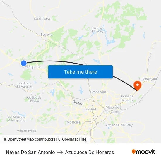 Navas De San Antonio to Azuqueca De Henares map