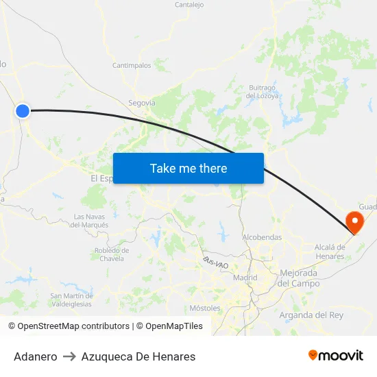 Adanero to Azuqueca De Henares map