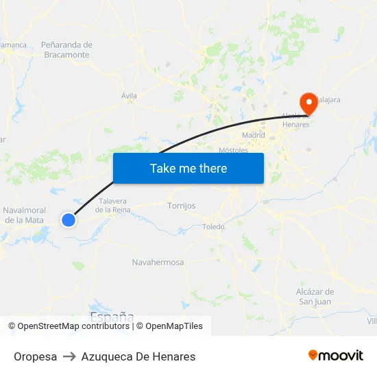 Oropesa to Azuqueca De Henares map