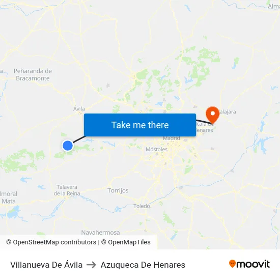 Villanueva De Ávila to Azuqueca De Henares map