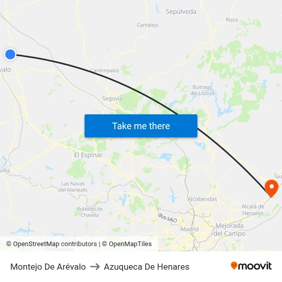 Montejo De Arévalo to Azuqueca De Henares map