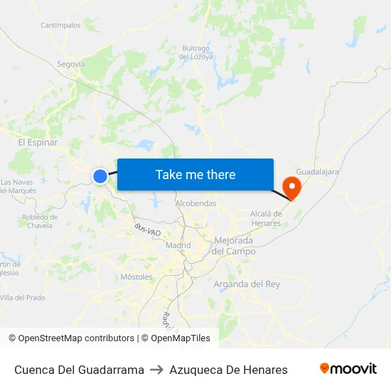 Cuenca Del Guadarrama to Azuqueca De Henares map