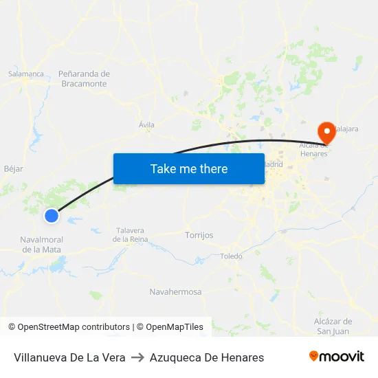 Villanueva De La Vera to Azuqueca De Henares map