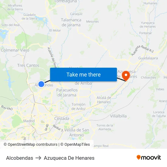 Alcobendas to Azuqueca De Henares map