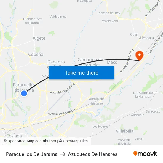 Paracuellos De Jarama to Azuqueca De Henares map