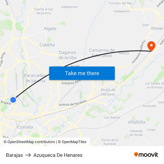 Barajas to Azuqueca De Henares map