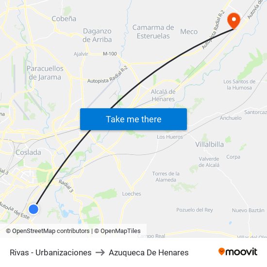 Rivas - Urbanizaciones to Azuqueca De Henares map