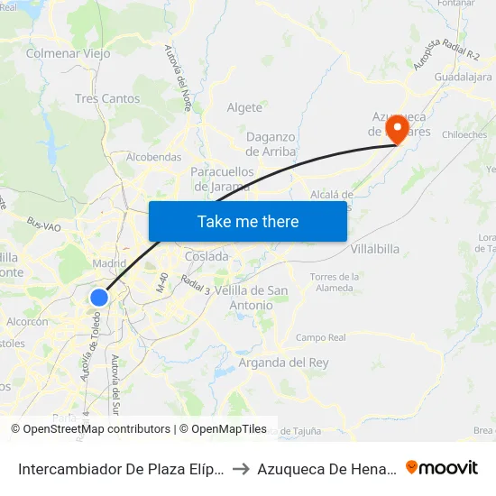 Intercambiador De Plaza Elíptica to Azuqueca De Henares map